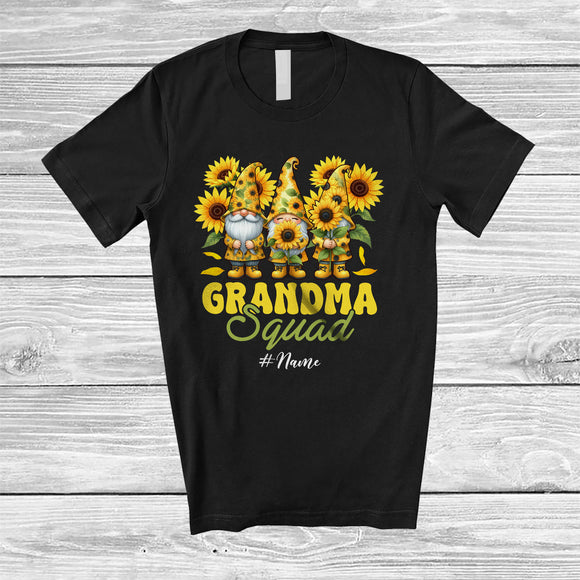 MacnyStore - Personalized Custom Name Grandma Squad; Lovely Mother's Day Three Gnomes Sunflowers; Family T-Shirt