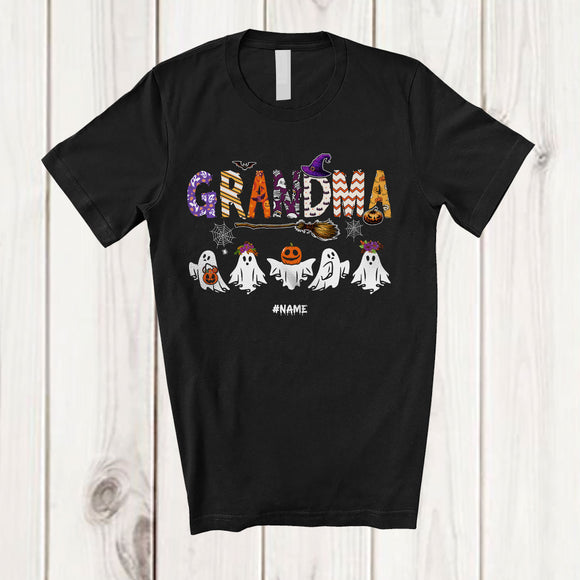 MacnyStore - Personalized Custom Name Grandma; Spooky Halloween Boo Ghost Witch Mama; Family Group T-Shirt