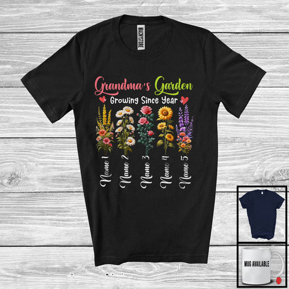 MacnyStore - Personalized Custom Name Grandma's Garden Growing Since Year, Lovely Mother's Day Sunflower T-Shirt