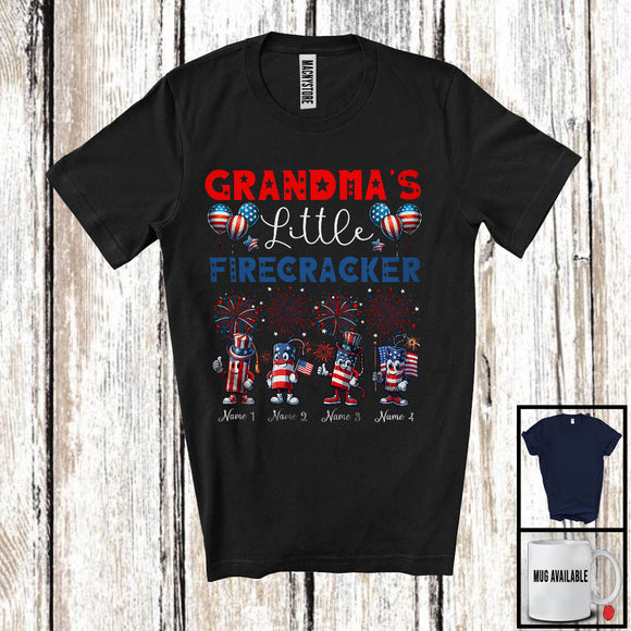 MacnyStore - Personalized Custom Name Grandma's Little Firecracker, Proud 4th Of July Fireworks, Patriotic T-Shirt