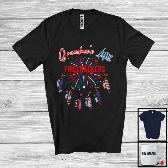 MacnyStore - Personalized Custom Name Grandma's Little Firecrackers, Proud 4th Of July Fireworks, Family Patriotic T-Shirt
