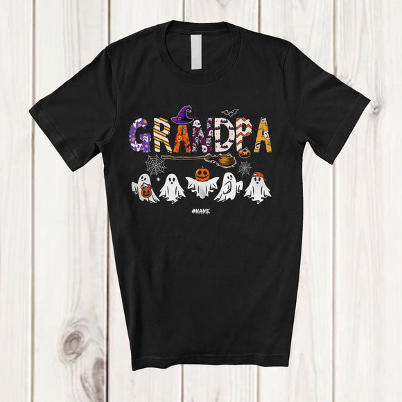 MacnyStore - Personalized Custom Name Grandpa Spooky Halloween Boo Ghost Witch Grandpa; Family Group T-Shirt
