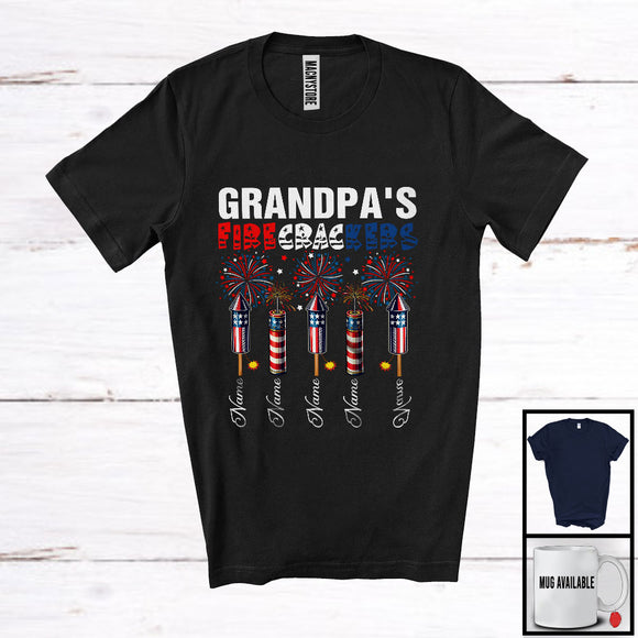 MacnyStore - Personalized Custom Name Grandpa's Firecrackers, Amazing 4th Of July Fireworks, Patriotic Family T-Shirt