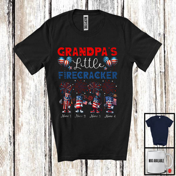 MacnyStore - Personalized Custom Name Grandpa's Little Firecracker, Proud 4th Of July Fireworks, Patriotic T-Shirt