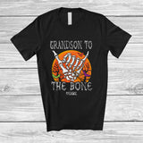 MacnyStore - Personalized Custom Name Grandson To The Bone; Scary Halloween Moon Skeleton Hand; Family T-Shirt