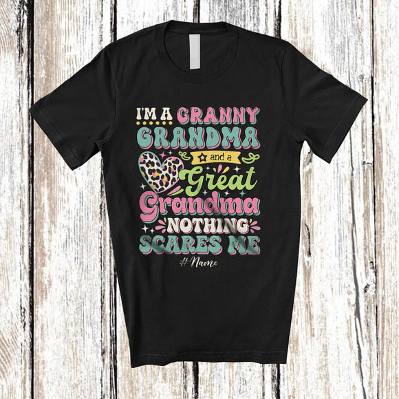 MacnyStore - Personalized Custom Name Granny Great Grandma Nothing Scares Me; Proud Mother's Day Leopard T-Shirt