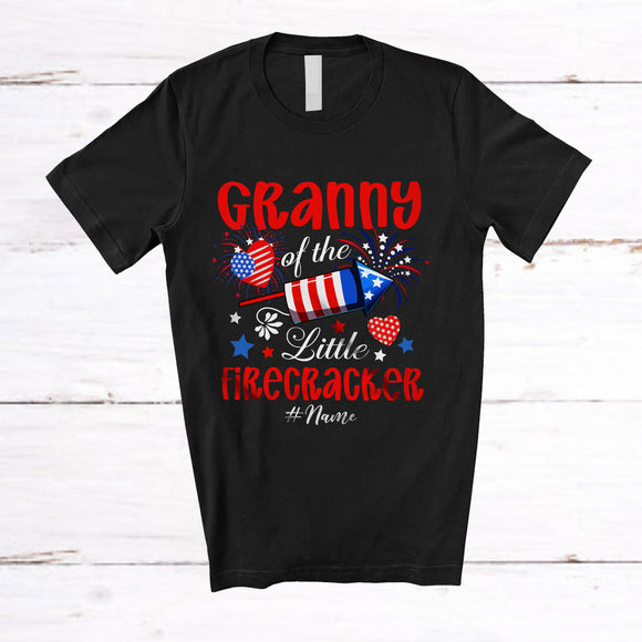 MacnyStore - Personalized Custom Name Granny Of The Little Firecracker; Lovely 4th Of July Family Patriotic T-Shirt