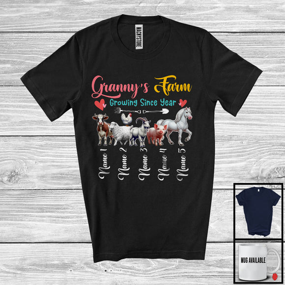 MacnyStore - Personalized Custom Name Granny's Farm Growing Since Year, Lovely Mother's Day Farm Animal T-Shirt