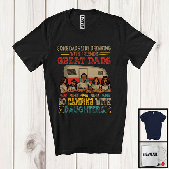 MacnyStore - Personalized Custom Name Great Dads Go Camping With 4 Daughters, Proud Father's Day Family T-Shirt