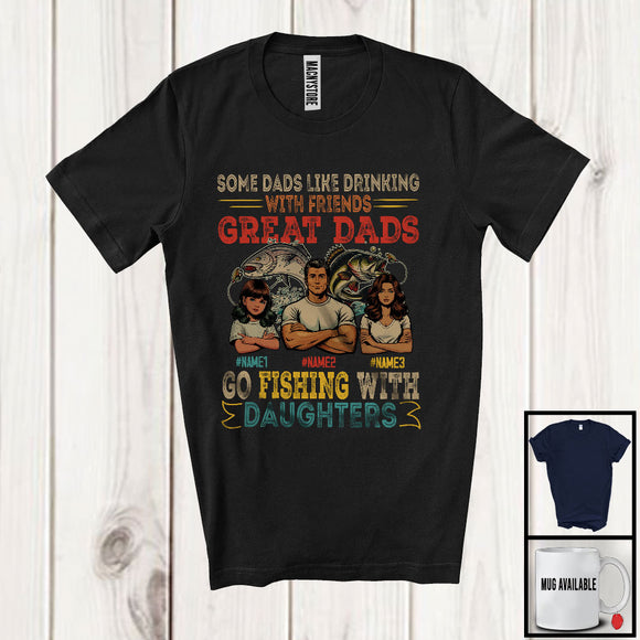 MacnyStore - Personalized Custom Name Great Dads Go Fishing With 2 Daughters, Proud Father's Day Family T-Shirt