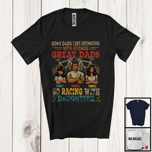 MacnyStore - Personalized Custom Name Great Dads Go Racing With 2 Daughters, Proud Father's Day Family T-Shirt