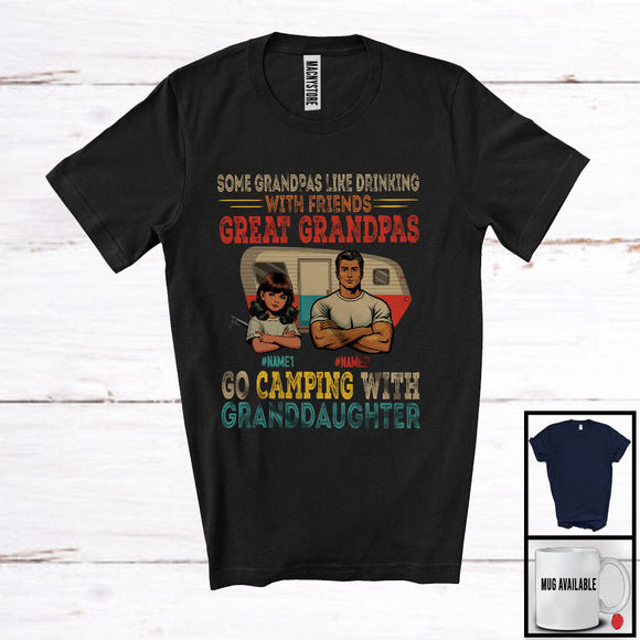 MacnyStore - Personalized Custom Name Great Grandpas Go Camping With Granddaughter, Vintage Father's Day T-Shirt