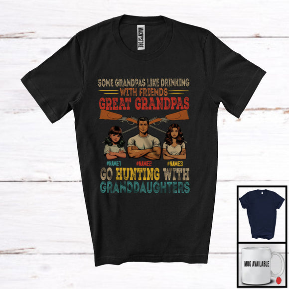 MacnyStore - Personalized Custom Name Great Grandpas Go Hunting With 2 Granddaughters, Vintage Father's Day T-Shirt