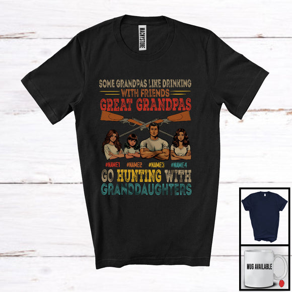 MacnyStore - Personalized Custom Name Great Grandpas Go Hunting With 3 Granddaughters, Vintage Father's Day T-Shirt