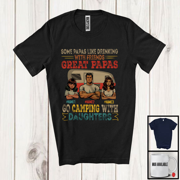 MacnyStore - Personalized Custom Name Great Papas Go Camping With 2 Daughters, Proud Father's Day Family T-Shirt