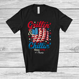 MacnyStore - Personalized Custom Name Grillin' and Chillin' 1776; Humorous 4th of July Sausage Food; Patriotic T-Shirt