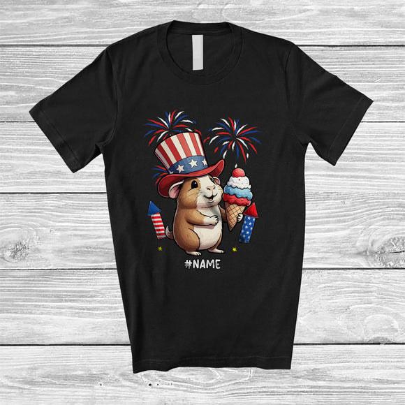MacnyStore - Personalized Custom Name Guinea Pig Ice Cream; Joyful 4th Of July American Flag; Patriotic T-Shirt