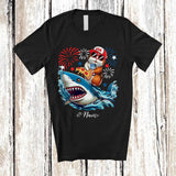 MacnyStore - Personalized Custom Name Guinea Pig Riding Shark Drinking Eat Pizza; Lovely 4th Of July Patriotic T-Shirt
