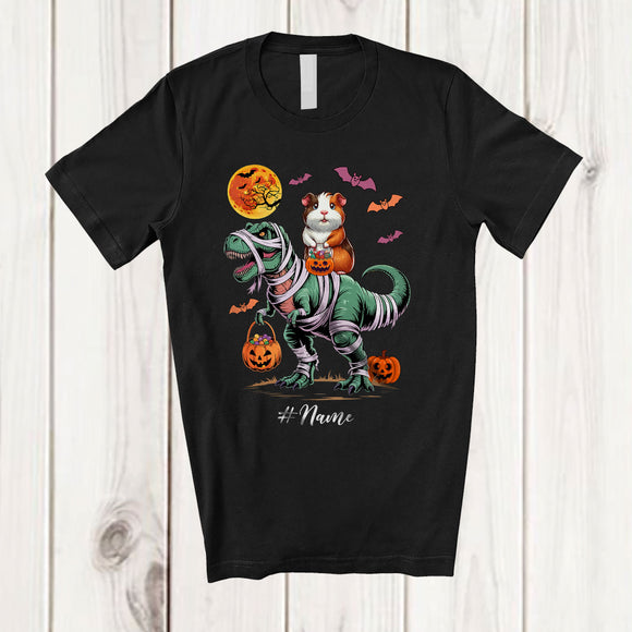 MacnyStore - Personalized Custom Name Guinea Pig Riding T-Rex Mummy; Scary Halloween Dinosaur Cosplay; Family T-Shirt