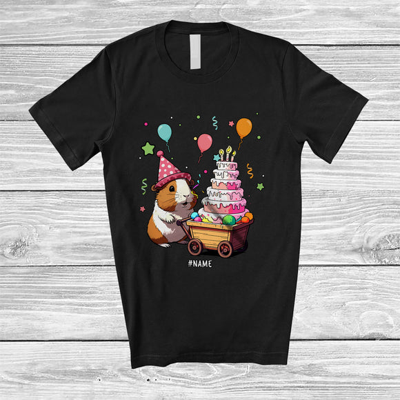 MacnyStore - Personalized Custom Name Guinea Pig with Cake; Lovely Birthday Party Animal Lover T-Shirt
