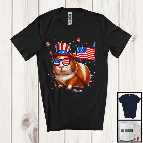 MacnyStore - Personalized Custom Name Guinea Pig, Lovely 4th Of July American Flag Fireworks, Patriotic T-Shirt