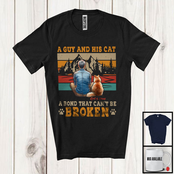MacnyStore - Personalized Custom Name Guy And His Cat Bond Can't Be Broken, Cute Father's Day 1 Kitten Owner T-Shirt