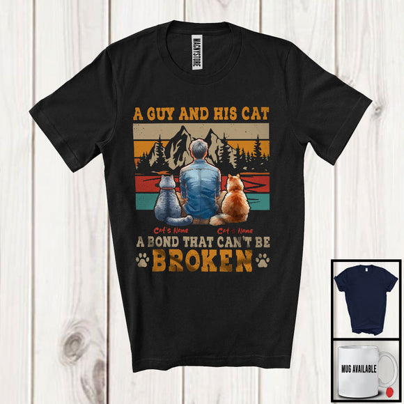 MacnyStore - Personalized Custom Name Guy And His Cat Bond Can't Be Broken, Cute Father's Day 2 Kittens Owner T-Shirt
