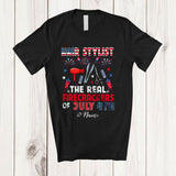 MacnyStore - Personalized Custom Name Hair Stylist Real Firecrackers; Joyful 4th Of July Fireworks; Patriotic T-Shirt