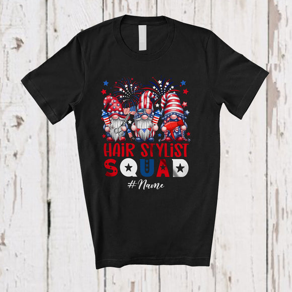 MacnyStore - Personalized Custom Name Hair Stylist Squad; Adorable 4th Of July Three Patriotic Gnomes T-Shirt