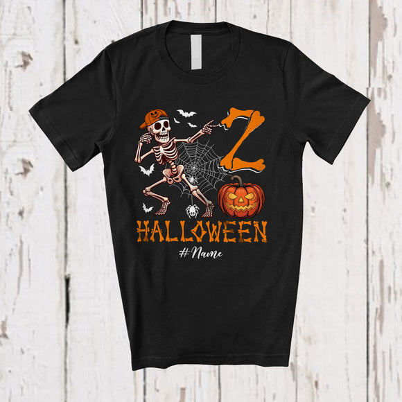 MacnyStore - Personalized Custom Name Halloween 2; Joyful 2nd Birthday 2 Years Old Skeleton; Family T-Shirt