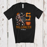 MacnyStore - Personalized Custom Name Halloween 5; Joyful 5th Birthday 5 Years Old Skeleton; Family T-Shirt