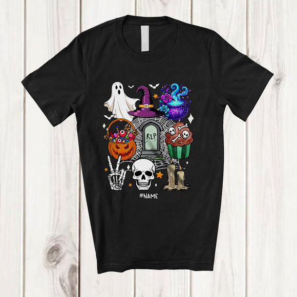 MacnyStore - Personalized Custom Name Halloween Collection Costume; Scary Witch Skull Candy Pumpkin T-Shirt
