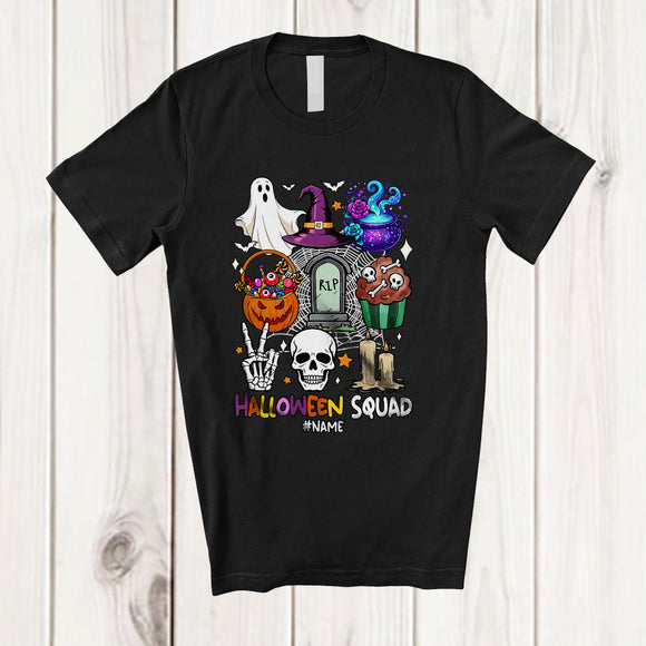 MacnyStore - Personalized Custom Name Halloween Squad; Scary Collection Witch Skull Candy Pumpkin T-Shirt