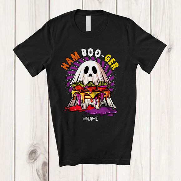 MacnyStore - Personalized Custom Name Ham Boo-ger; Creepy Halloween Hamburger Ghost Cosplay T-Shirt
