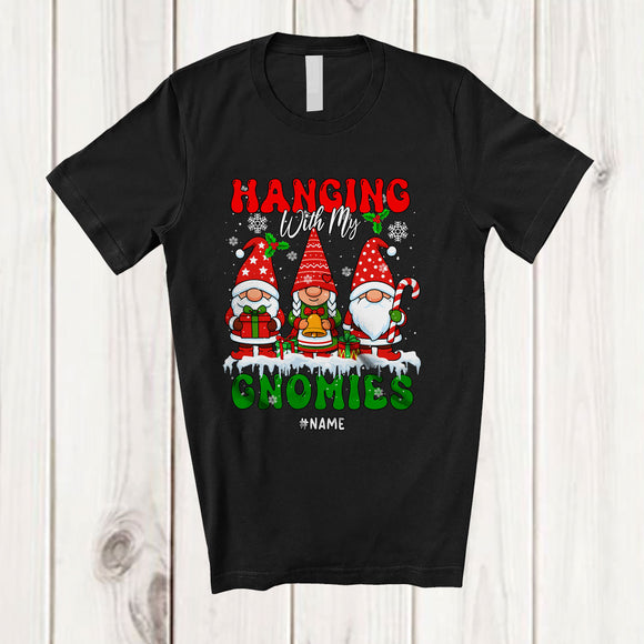 MacnyStore - Personalized Custom Name Hanging With My Gnomies; Joyful Christmas Snow Three Gnomes T-Shirt