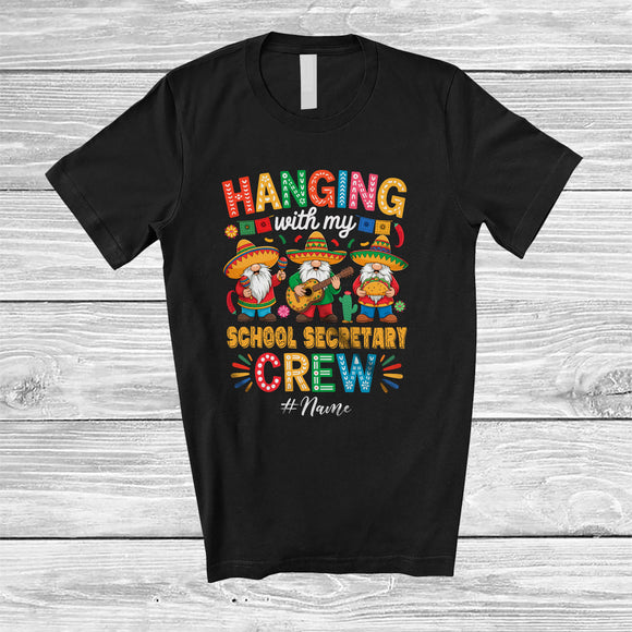 MacnyStore - Personalized Custom Name Hanging With School Secretary; Cute Cinco De Mayo 3 Mexican Gnomes T-Shirt