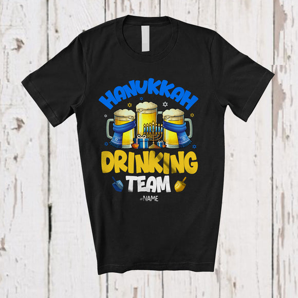 MacnyStore - Personalized Custom Name Hanukkah Drinking Team; Cheerful Three Beer Glasses; Drunker T-Shirt