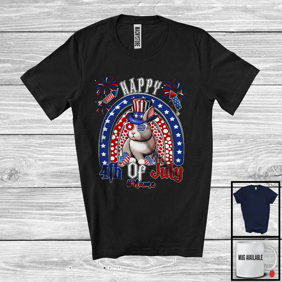 MacnyStore - Personalized Custom Name Happy 4th Of July, Humorous American Flag Rainbow Bunny, Patriotic T-Shirt