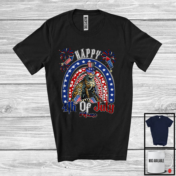 MacnyStore - Personalized Custom Name Happy 4th Of July, Humorous American Flag Rainbow Cheetah, Patriotic T-Shirt
