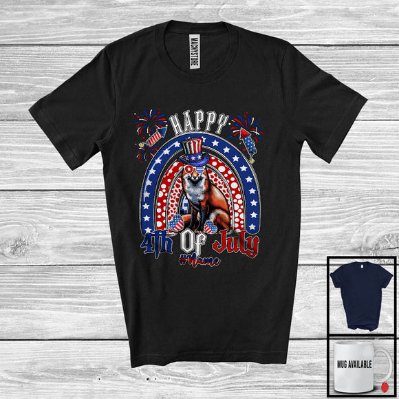 MacnyStore - Personalized Custom Name Happy 4th Of July, Humorous American Flag Rainbow Fox, Patriotic T-Shirt