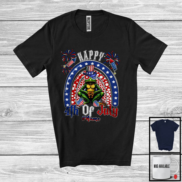 MacnyStore - Personalized Custom Name Happy 4th Of July, Humorous American Flag Rainbow Frog, Patriotic T-Shirt