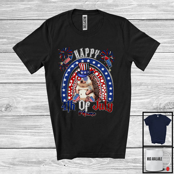 MacnyStore - Personalized Custom Name Happy 4th Of July, Humorous American Flag Rainbow Hedgehog, Patriotic T-Shirt