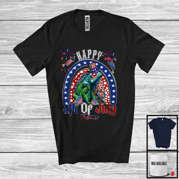 MacnyStore - Personalized Custom Name Happy 4th Of July, Humorous American Flag Rainbow Iguana, Patriotic T-Shirt
