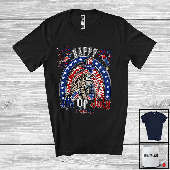 MacnyStore - Personalized Custom Name Happy 4th Of July, Humorous American Flag Rainbow Ocelot, Patriotic T-Shirt