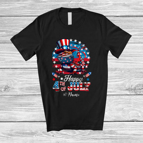 MacnyStore - Personalized Custom Name Happy 4th Of July; Lovely Bearded Dragon American Flag; Patriotic T-Shirt