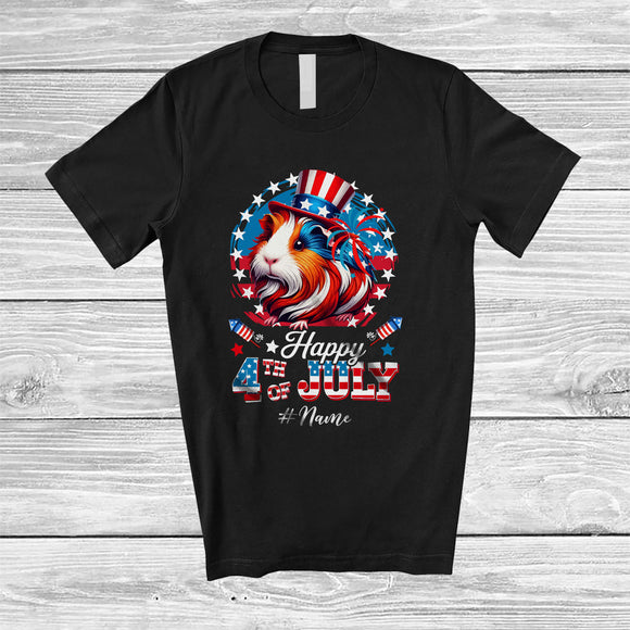 MacnyStore - Personalized Custom Name Happy 4th Of July; Lovely Guinea Pig Animal American Flag; Patriotic T-Shirt