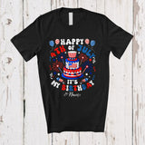 MacnyStore - Personalized Custom Name Happy 4th of July It's My Birthday; Amusing Birthday Cake Patriotic T-Shirt