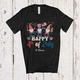 MacnyStore - Personalized Custom Name Happy 4th of July; Amusing Groovy Three Gnomes; US Flag Patriotic T-Shirt