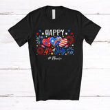 MacnyStore - Personalized Custom Name Happy 4th of July; Amusing Hearts Fireworks Patriotic T-Shirt