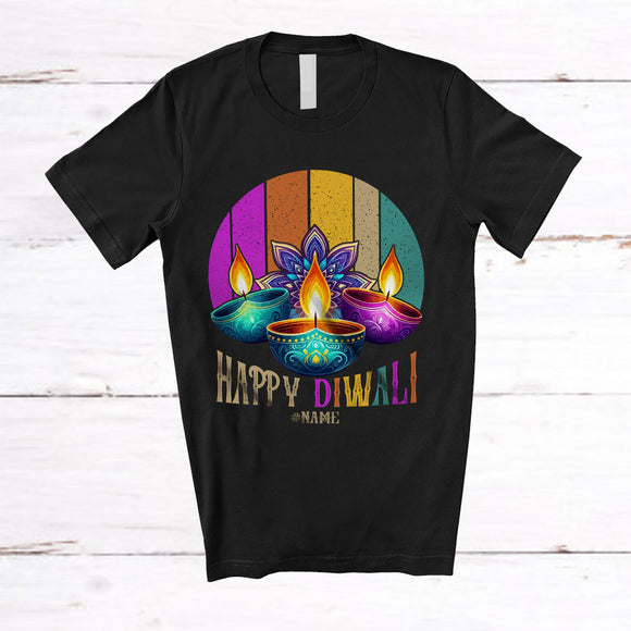 MacnyStore - Personalized Custom Name Happy Diwali; Colorful Festival Of Lights Proud Indian; Vintage Retro T-Shirt